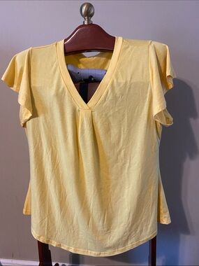 Yellow V-Neck Flutter Sleeve Top - Brand Unknown